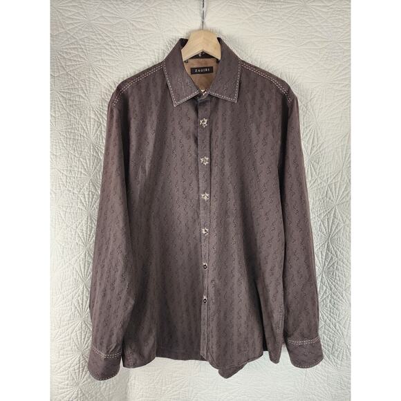 Zagiri Mens Brown Button-up Western Cowboy Yellowstone Shirt Size Large 24"X29" - Picture 1 of 9